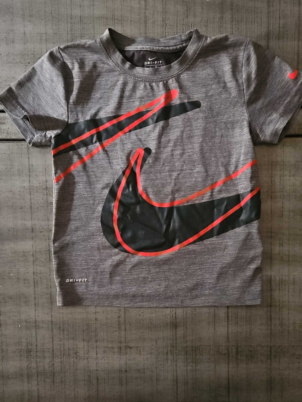 Nike Gray Tee with Black and Red Swoosh Graphic
